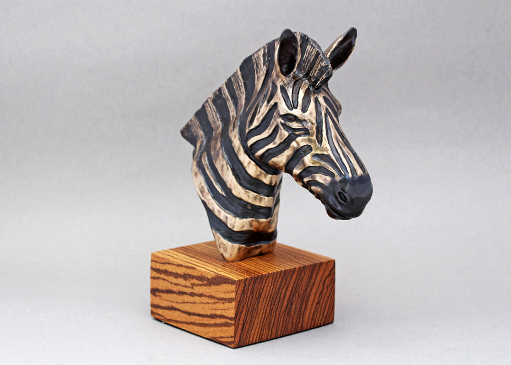 Bronze Zebra Bust on Zebrawood